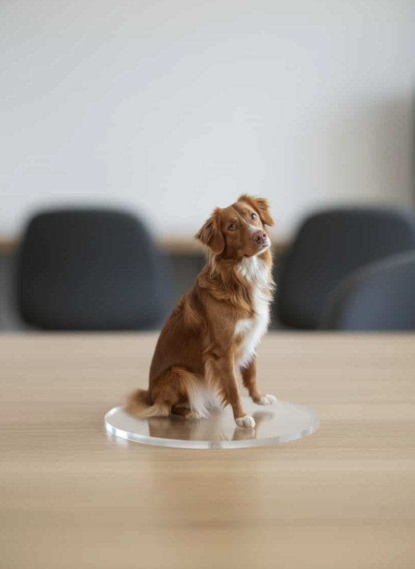 Collectible vinyl figurine style pet on display base