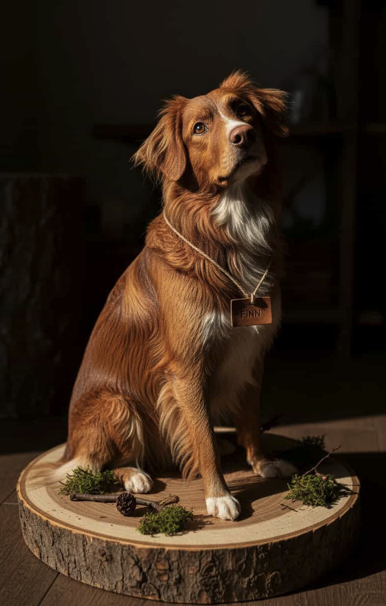 Hand-carved wooden sculpture pet figurine with natural grain