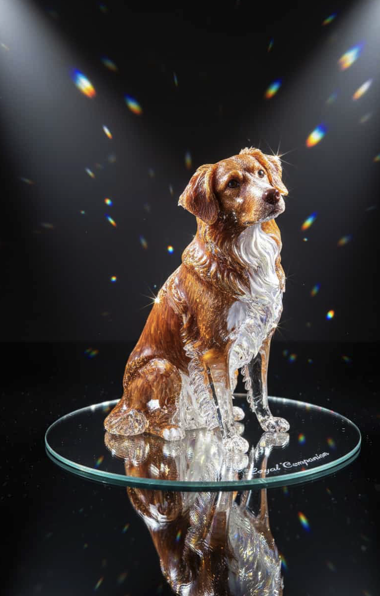 Sparkling crystal glass pet figurine with light refractions