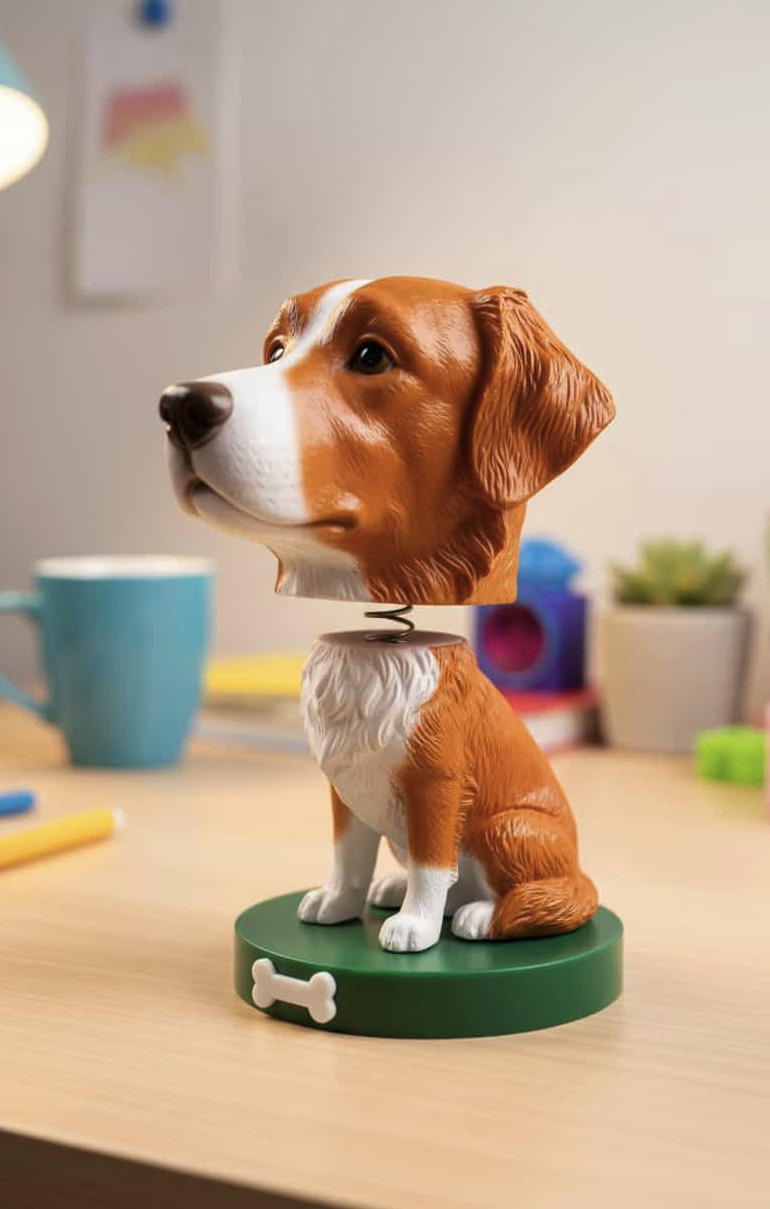Charming bobblehead pet figurine with wobbly head